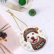 Load image into Gallery viewer, Pit Bull Ornament - Christmas Folk Art Design - Personalize with Photo and Name