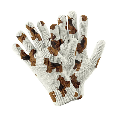 Playful Airedale Terriers in Motion Touch Screen Gloves-Accessories-Accessories, Airedale Terrier, Dog Dad Gifts, Dog Mom Gifts, Gloves-White-1