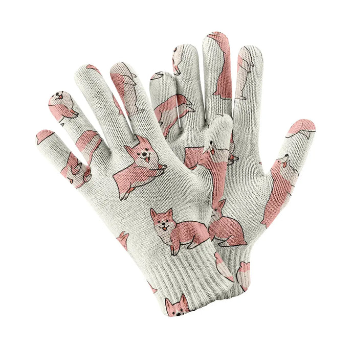 Playful Corgis in Action Touch Screen Gloves-Accessories-Accessories, Corgi, Dog Dad Gifts, Dog Mom Gifts, Gloves-White-1