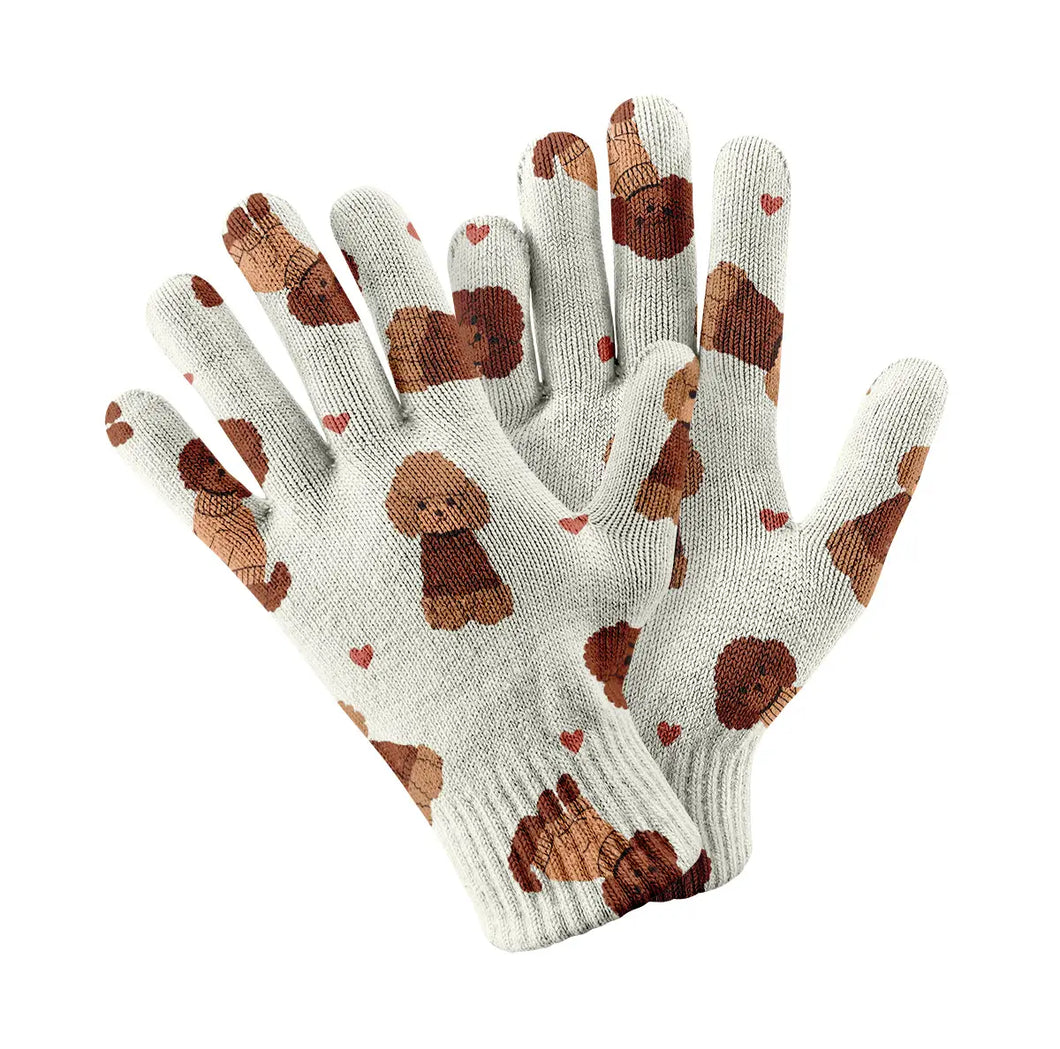 Playful Poodles in Christmas Touch Screen Gloves-Accessories-Accessories, Dog Dad Gifts, Dog Mom Gifts, Gloves, Poodle-White-1