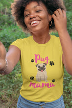 Load image into Gallery viewer, Proud Pug Mama Women&#39;s Cotton T-Shirt - 5 Colors-Apparel-Apparel, Pug, Shirt, T Shirt-Yellow-Small-3
