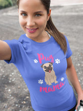Load image into Gallery viewer, Proud Pug Mama Women&#39;s Cotton T-Shirt - 5 Colors-Apparel-Apparel, Pug, Shirt, T Shirt-Blue-Small-4