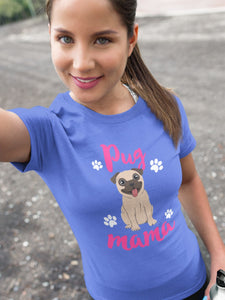 Proud Pug Mama Women's Cotton T-Shirt - 5 Colors-Apparel-Apparel, Pug, Shirt, T Shirt-Blue-Small-4