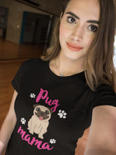 Load image into Gallery viewer, Proud Pug Mama Women&#39;s Cotton T-Shirt - 5 Colors-Apparel-Apparel, Pug, Shirt, T Shirt-Black-Small-1