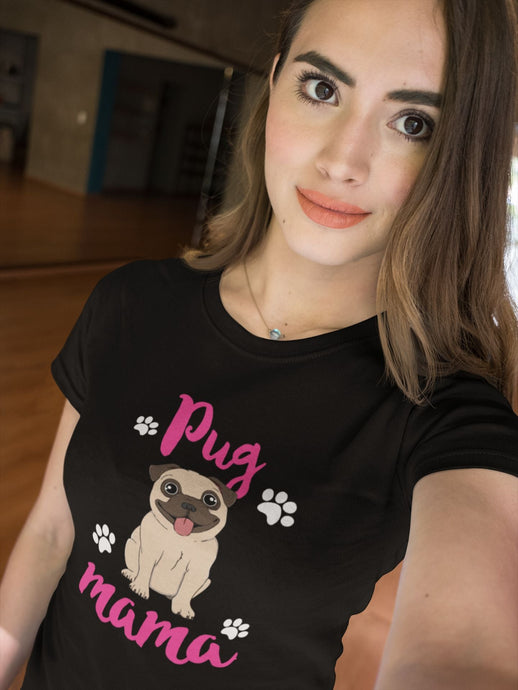 Proud Pug Mama Women's Cotton T-Shirt - 5 Colors-Apparel-Apparel, Pug, Shirt, T Shirt-Black-Small-1