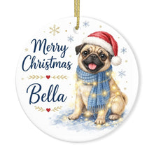 Load image into Gallery viewer, Pug Dog Ornament - Watercolor Artwork Merry Christmas Design - Personalized with Name-Christmas Ornament-Christmas,Personalize Artwork,Pug-3