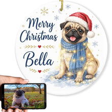 Load image into Gallery viewer, Pug Dog Ornament - Watercolor Artwork Merry Christmas Design - Personalized with Name-Christmas Ornament-Christmas,Personalize Artwork,Pug-1