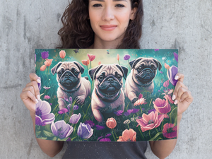 Enchanted Pugs in Floral Paradise Wall Art Poster-Art-Dog Art, Home Decor, Poster, Pug-1