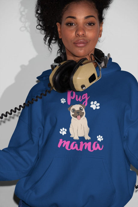 Pug Mama Women's Cotton Fleece Hoodie Sweatshirt - 4 Colors-Apparel-Apparel, Hoodie, Pug, Sweatshirt-Navy Blue-XS-1