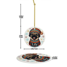 Load image into Gallery viewer, Pug Ornament - Christmas Folk Art Design - Personalize with Photo and Name