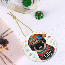 Load image into Gallery viewer, Pug Ornament - Christmas Folk Art Design - Personalize with Photo and Name