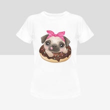 Load image into Gallery viewer, Pug and Donut Love Women&#39;s Cotton T-Shirts-Apparel-Apparel, Pug, Shirt, T Shirt-White-Small-1