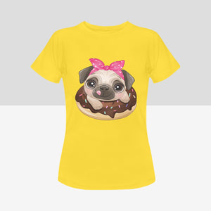Pug and Donut Love Women's Cotton T-Shirts-Apparel-Apparel, Pug, Shirt, T Shirt-Yellow-Small-3