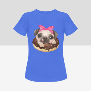 Pug and Donut Love Women's Cotton T-Shirts-Apparel-Apparel, Pug, Shirt, T Shirt-Blue-Small-4