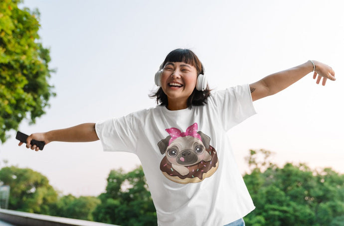 Pug and Donut Love Women's Cotton T-Shirts - 5 Colors-Apparel-Apparel, Pug, Shirt, T Shirt-1