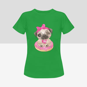 Pug of Tea Women's Cotton T-Shirt-Apparel-Apparel, Pug, Shirt, T Shirt-Green-Small-5