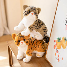 Load image into Gallery viewer, Realistic American Shorthair Cat Plush - Brown and White Tabby Coat - Cute flat-face Kitten-24