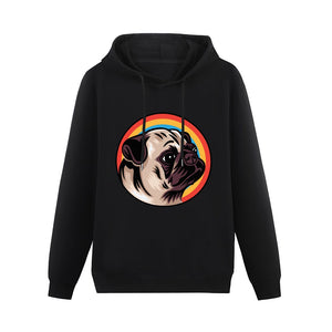Retro Pug Love Women's Cotton Fleece Hoodie Sweatshirt-Apparel-Apparel, Hoodie, Pug, Sweatshirt-Black-XS-1