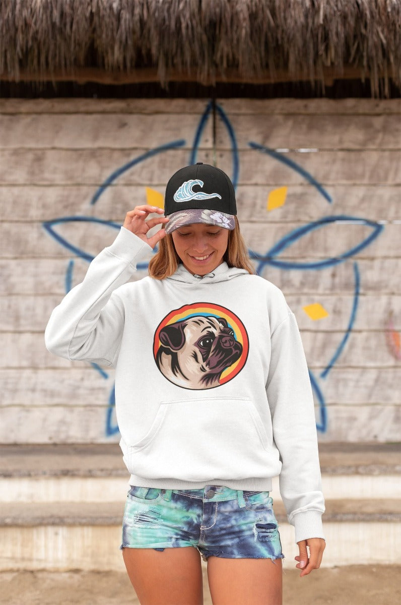 Retro Pug Love Womens Cotton Fleece Hoodie Sweatshirt 4 Colors