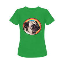 Load image into Gallery viewer, Retro Pug Love Women&#39;s Cotton T-Shirts-Apparel-Apparel, Pug, Shirt, T Shirt-Green-Small-5