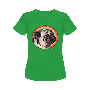 Retro Pug Love Women's Cotton T-Shirts-Apparel-Apparel, Pug, Shirt, T Shirt-Green-Small-5