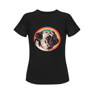 Retro Pug Love Women's Cotton T-Shirts-Apparel-Apparel, Pug, Shirt, T Shirt-Black-Small-1