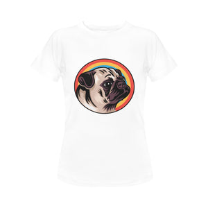 Retro Pug Love Women's Cotton T-Shirts-Apparel-Apparel, Pug, Shirt, T Shirt-White-Small-2