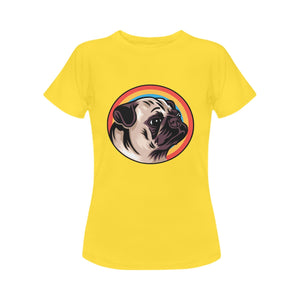 Retro Pug Love Women's Cotton T-Shirts-Apparel-Apparel, Pug, Shirt, T Shirt-Yellow-Small-3