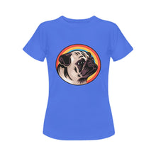 Load image into Gallery viewer, Retro Pug Love Women&#39;s Cotton T-Shirts-Apparel-Apparel, Pug, Shirt, T Shirt-Blue-Small-4