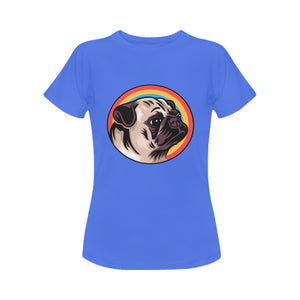 Retro Pug Love Women's Cotton T-Shirts-Apparel-Apparel, Pug, Shirt, T Shirt-Blue-Small-4
