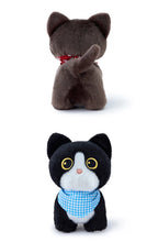 Load image into Gallery viewer, Small Black and White Cat Plush Toy - Adorable Standing Kitty - Big Eyes and Scarf