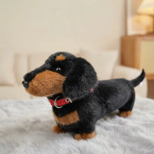Load image into Gallery viewer, Adorable Realistic Black and Tan Dachshund Plush Toy – Wiener Dog Lover Gift