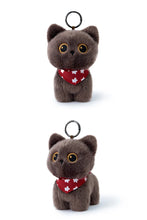 Load image into Gallery viewer, Black and White Cat Plush Keychain - Adorable Standing Kitty - Big Eyes and Scarf