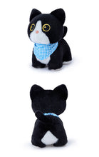 Load image into Gallery viewer, Small Black and White Cat Plush Toy - Adorable Standing Kitty - Big Eyes and Scarf