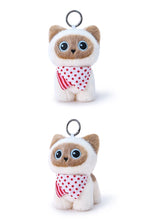 Load image into Gallery viewer, Black and White Cat Plush Keychain - Adorable Standing Kitty - Big Eyes and Scarf