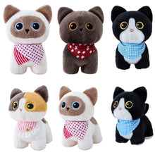 Load image into Gallery viewer, Small Black and White Cat Plush Toy - Adorable Standing Kitty - Big Eyes and Scarf
