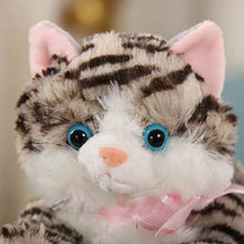 Load image into Gallery viewer, Realistic American Shorthair Cat Plushie - Gray and White Striped Tabby - Meowing Sound with Blue Eyes with Pink Bow-Stuffed Animals-American Shorthair,Cat Memorial Gifts,Cats,Grey and White Cat,Stuffed Animal,Tabby Cat-3
