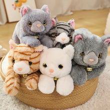 Load image into Gallery viewer, Lifelike Silver Tabby Cat Plush Toy - Sweet Jingle Bell Kitty-2