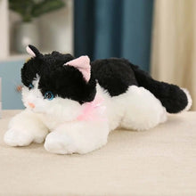 Load image into Gallery viewer, Realistic Black and White Cat Plush Toy - Meowing Sound with Blue Eyes with Pink Bow-Stuffed Animals-Black and White Cat,Cat Memorial Gifts,Cats,Stuffed Animal-1