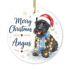 Load image into Gallery viewer, Scottie Dog Ornament - Watercolor Artwork Merry Christmas Design - Personalized with Name-Christmas Ornament-Christmas,Personalize Artwork,Scottish Terrier-3