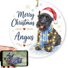 Load image into Gallery viewer, Scottie Dog Ornament - Watercolor Artwork Merry Christmas Design - Personalized with Name-Christmas Ornament-Christmas,Personalize Artwork,Scottish Terrier-1