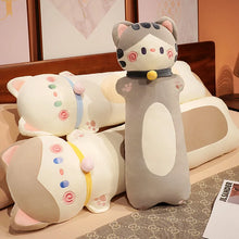 Load image into Gallery viewer, Long Brown and White Cat Plush Body Pillow - Swirly Pink Cheeks - Large to Super Giant Size-2