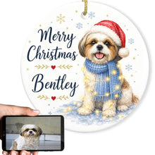 Load image into Gallery viewer, Shih Tzu Dog Ornament - Watercolor Artwork Merry Christmas Design - Personalized with Name-Christmas Ornament-Christmas,Personalize Artwork,Shih Tzu-1