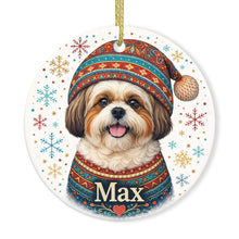 Load image into Gallery viewer, Shih Tzu Ornament - Christmas Folk Art Design - Personalize with Photo and Name