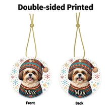 Load image into Gallery viewer, Shih Tzu Ornament - Christmas Folk Art Design - Personalize with Photo and Name