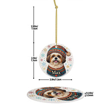 Load image into Gallery viewer, Shih Tzu Ornament - Christmas Folk Art Design - Personalize with Photo and Name