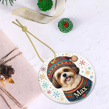 Load image into Gallery viewer, Shih Tzu Ornament - Christmas Folk Art Design - Personalize with Photo and Name