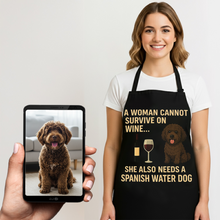 Load image into Gallery viewer, Personalized “A Woman Cannot Survive on Wine…” Spanish Water Dog Apron-Accessories-Accessories,Apron,Dog Mom Gifts,Personalize Artwork,Spanish Water Dog-1