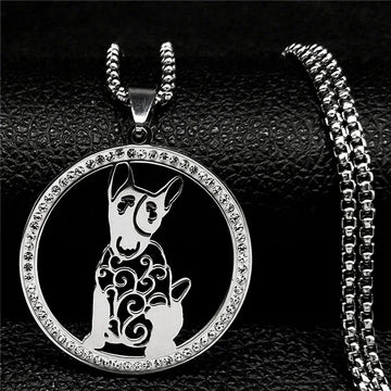 Stunning Silver Bull Terrier Rhinestone Necklace Dog Mom Gift 360x