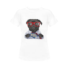 Load image into Gallery viewer, Superhero Black Pug Women&#39;s Cotton T-Shirt-Apparel-Apparel, Pug, Shirt, T Shirt-White-Small-1